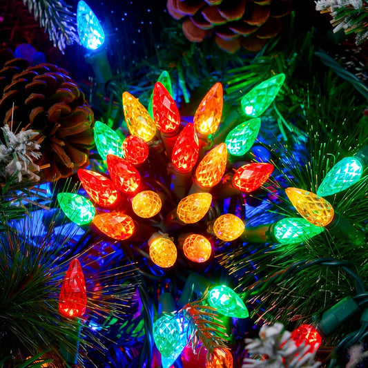 Veelkleurige Kersliggies 100 LED Bestendige Aanskakel Aarbeiliggies, 10.26 M Koppelbare Ligtestring - Groen Draad