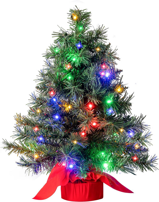 24 duim/2 vt Klein Tafelblad Kersboom met Veelkleurige LED-liggies Versierings Voorafverlig Kunsmatig - Veelkleurig