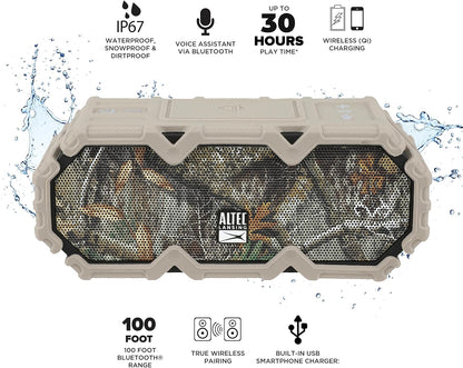 Altec Lansing x Realtree® IMW580 Draagbare Stewige Bluetooth-luidspreker Qi Draadlose Laai, 20 Uur Batterylewe, Swaardiens, Waterdig, LED-ligte, 100FT Draadlose Bereik en Stemassistent