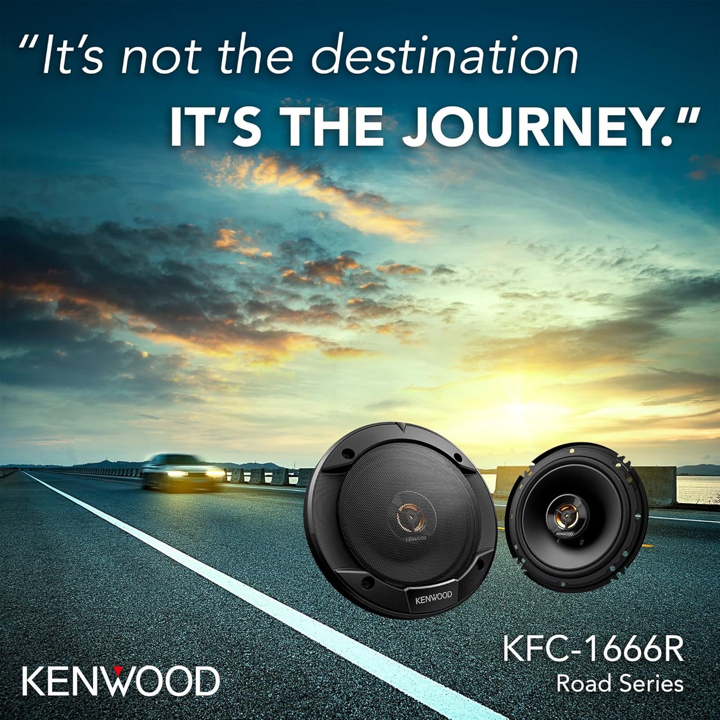 Kenwood KFC-1666R Road Series Karooiers (Paar) - 6.5" 2-rigting Kar Koaksiale Luidsprekers, 300W, 4-Ohm Impedansie, Lapwoofer & Gebalanseerde Koepeltweeter, Swaar Diens Magneet Ontwerp