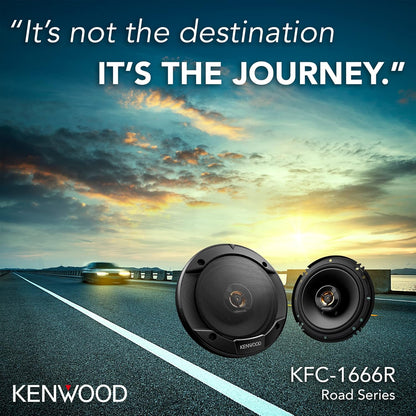 Kenwood KFC-1666R Road Series Karooiers (Paar) - 6.5" 2-rigting Kar Koaksiale Luidsprekers, 300W, 4-Ohm Impedansie, Lapwoofer & Gebalanseerde Koepeltweeter, Swaar Diens Magneet Ontwerp