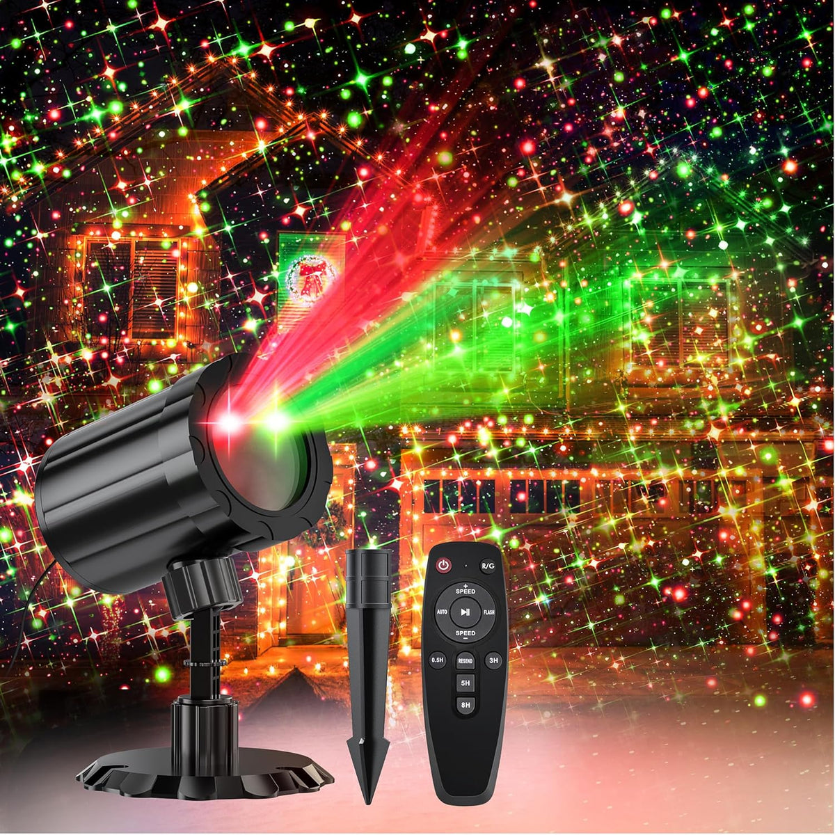 Christmas Projector Lights  Red & Green Starlight 3 Modes w/ Remote and Timer Projection Lights, IP65 Waterproof
