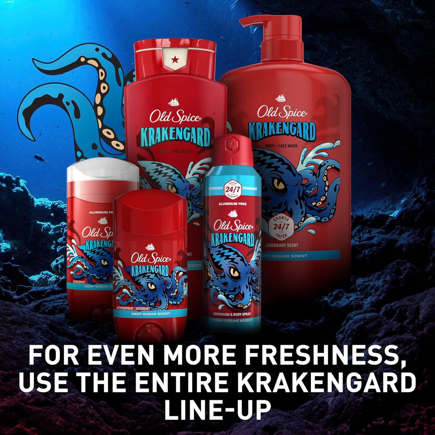 Old Spice Aluminum Free Deodorant for Men, 24/7 Odor Protection, 24/7 Freshness & Lasting Scent - Krakengard w/ Deep Ocean Scent (Pack of 3)