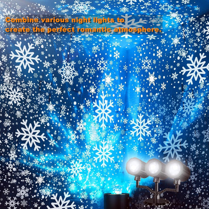 Christmas Three Head Snowflake Projector  Upgraded Multi-Mode 360°Rotating, Waterproof Holiday Decorations - White