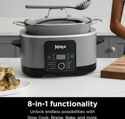 Ninja MC1001 Foodi PossibleCooker PRO 8.5 Kwart Veelvuldige-Koker, met 8-in-1 Stadige Koker, Nederlanderpot, Stoompot, Glasdeksel Geïntegreerde Lepel, Kleefvry, Oondvaste Pot tot 260°C, Seesoutgrys