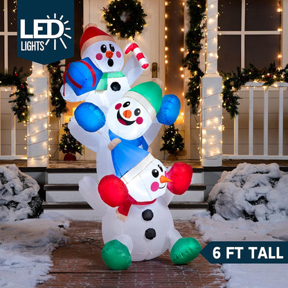 6 FT Christmas Inflatable Decoration Stacked Snowman w/ Build-in LEDs Blow Up Inflatables Décor