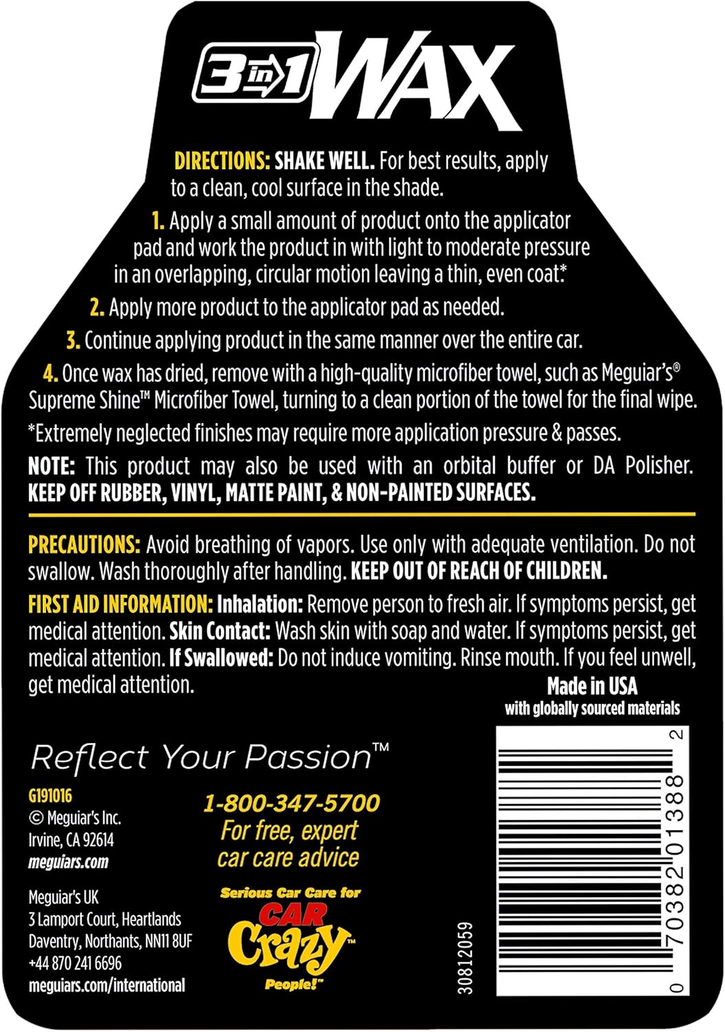 Meguiar’s 3-In-1 Wax – Gevorderde Skoonmaakwas wat Defekte en Krapverwydering, Karpolering vir ’n Hoë Glans Saamsmelt (16 Oz)