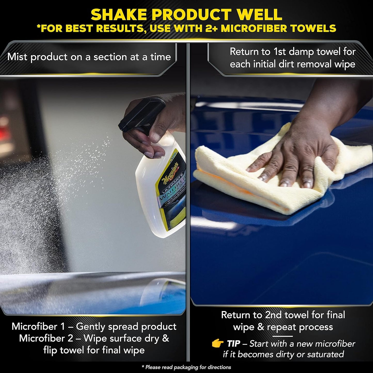 Meguiar's Ultimate Waterless Wash & Wax, Krasvrye Skoonmaaksproei 2-in-1 Detailer vir Glans (26 Oz)
