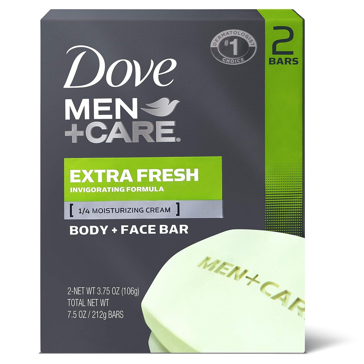 Dove Men+Care Body and Face Bar to Clean and Hydrate Skin Extra Fresh Body and Facial Cleanser More Moisturizing (Pack of 8)