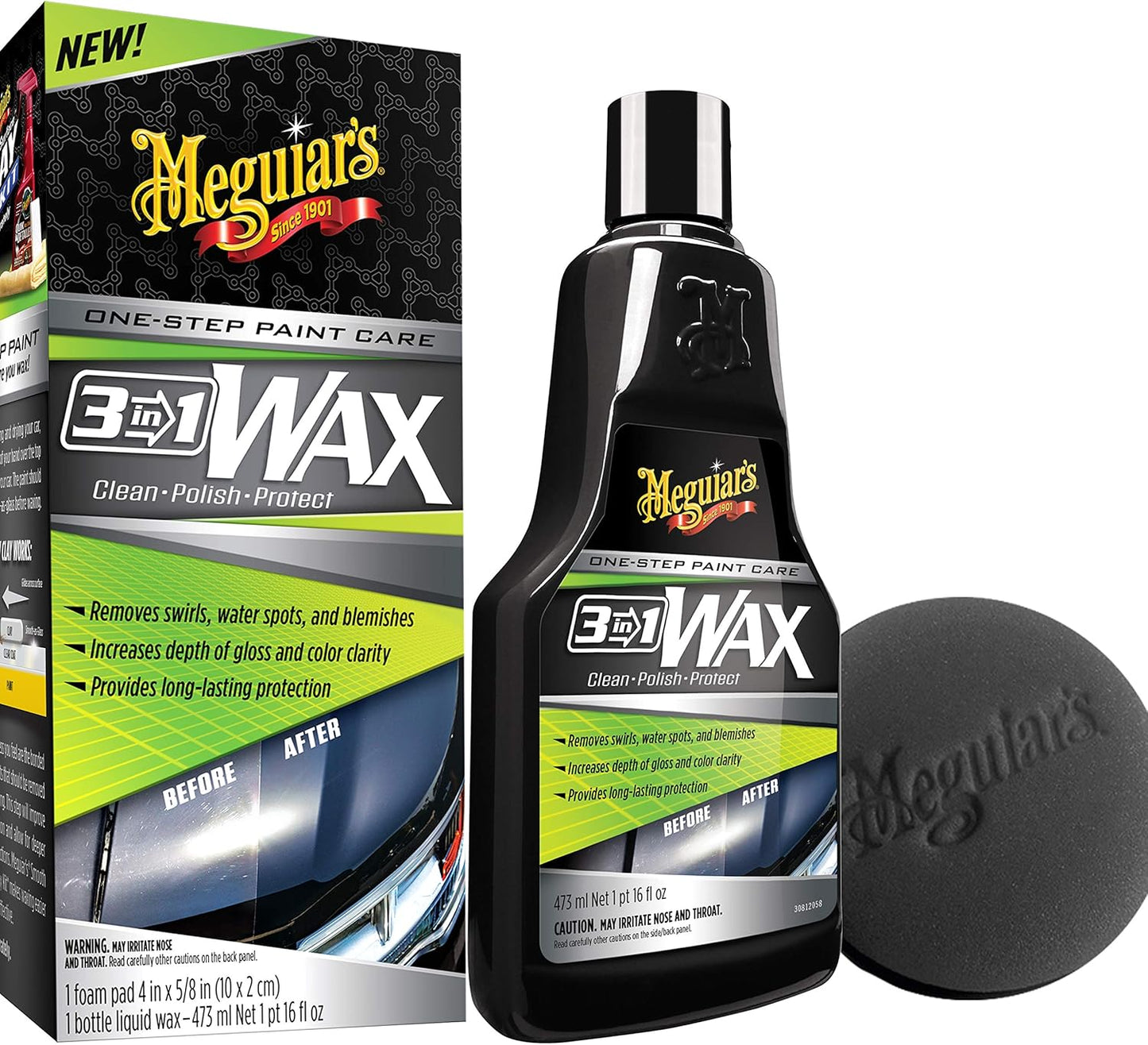 Meguiar’s 3-In-1 Wax – Gevorderde Skoonmaakwas wat Defekte en Krapverwydering, Karpolering vir ’n Hoë Glans Saamsmelt (16 Oz)