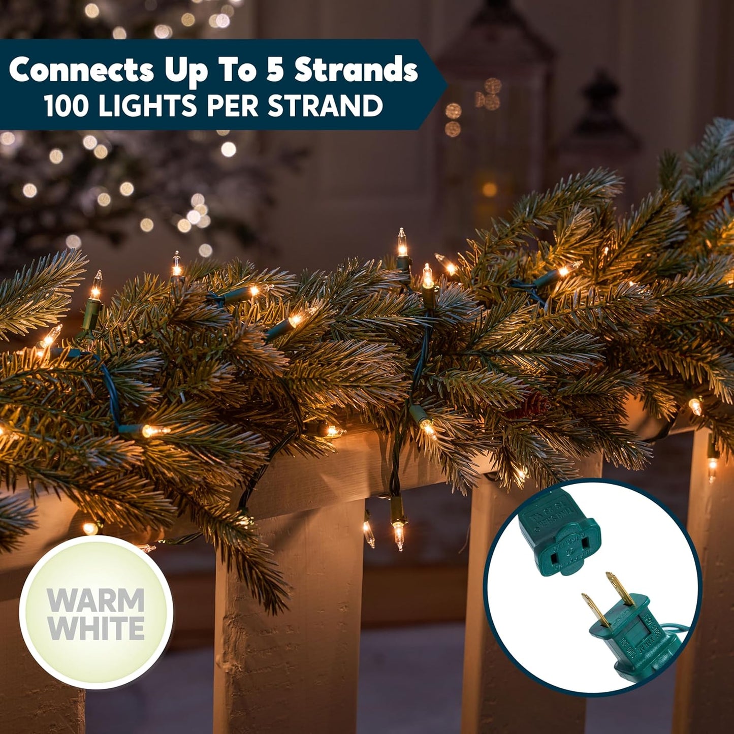 Guirlande lumineuse de Noël d'intérieur, 100 mini lumières féeriques blanc chaud, 5,9 m de décoration lumineuse - Fil vert
