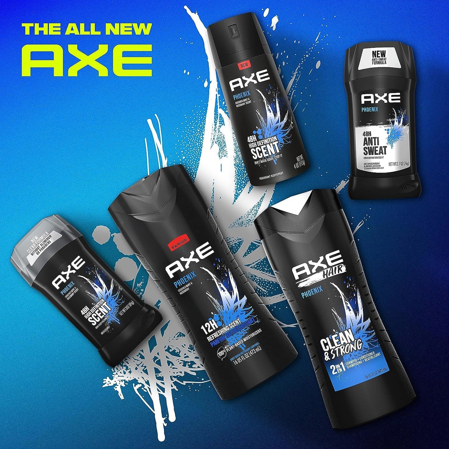 AXE Body Wash 12h Refreshing Scent Phoenix Crushed Mint and Rosemary Men's Body Wash w/ 100% Plant-Based Moisturizers (16 oz)
