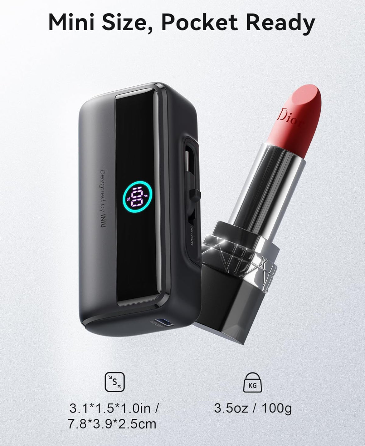INIU Small Portable Charger, 5500mAh Power Bank with Build-in USB-C Connector