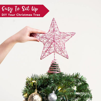 8" Kersfees Glitterskerboomtoppe, Pienk Sterretjie met 20 LED Warmwitliggies Versierings
