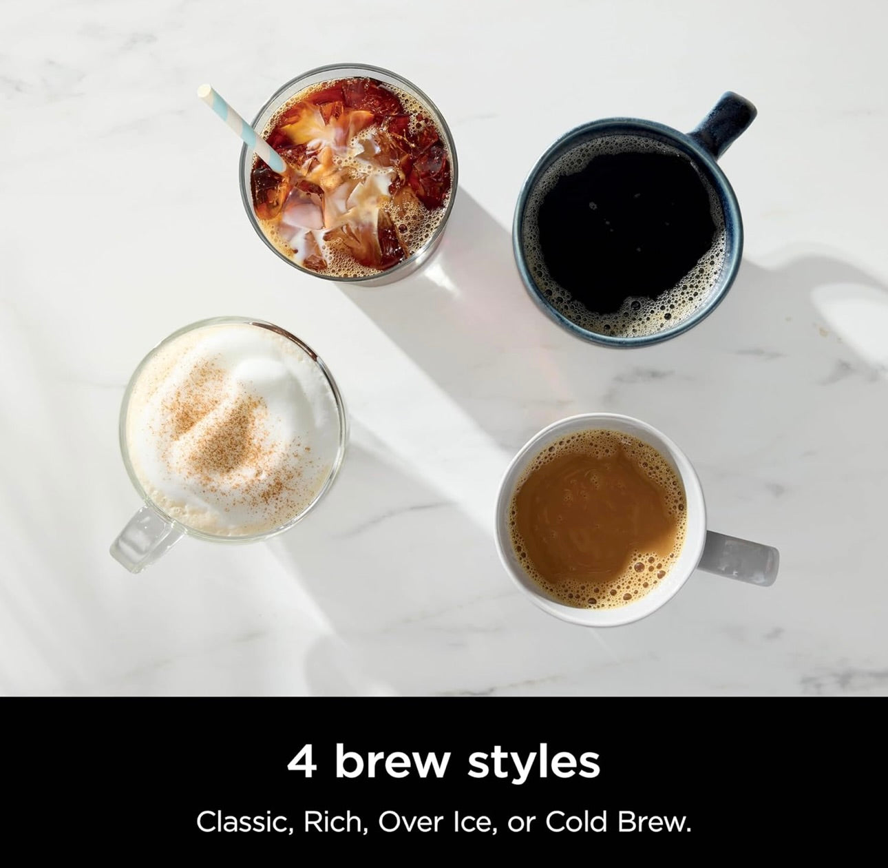Ninja Hot & Iced XL Coffee Maker with Rapid Cold Brew, 4 Brew Styles - Permanent Filter -Removable Reservoir - Black CM371