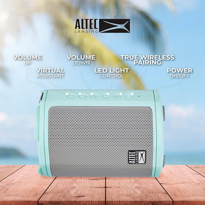 Altec Lansing - HydraMotion Draadlose Bluetooth Luidspreker met 360 Grade Klank, Draagbare IP67 Waterdig vir Buitelewe, Skokbestand, Sneeubestand, Allesbestand, 12 Uur Speeltyd (Mintgroen)