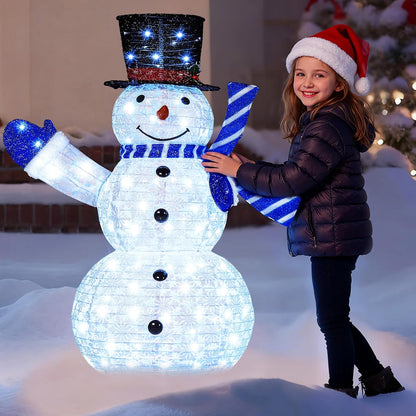 3 STUKE 3D Kersfees Opvoubare Sneeuman Tuinlig 270 Voorafverligte LED Koele Wit Liggie - Blou Serp