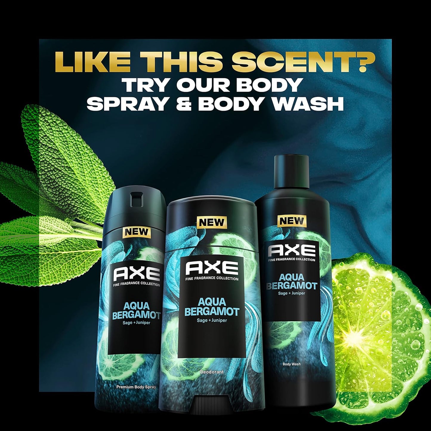 AXE Fine Fragrance Collection Deodorant Stick 48H Odor Protection Aqua Bergamot Aluminum-Free Body Deodorant Infused (2.6 oz) Pack of 2