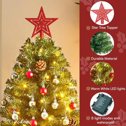 24 Duim/2VT Tafelblad Mini Kersfees Voorafbeligte Versiering, Kunsmatige LED-stringligte en Ornamentversiering