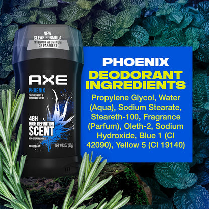 AXE Dual Action Deodorant Stick For Long Lasting Odor Protection, Phoenix Crushed Mint & Rosemary Scent - 3oz (Pack of 2)