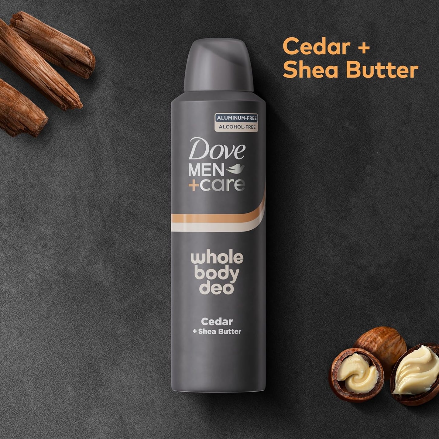 Dove Men+Care Whole Body Deo Spray Cedar + Shea Butter – Aluminum‑Free Dermatologist‑Tested | 4 oz (Pack of 2)
