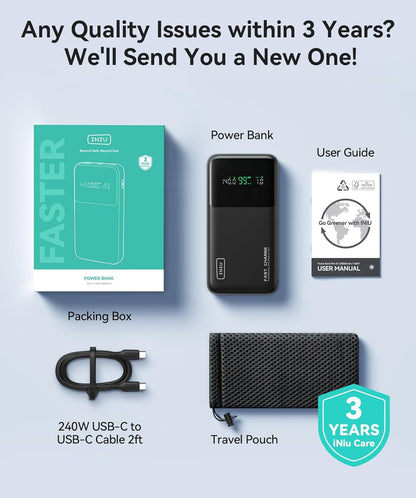INIU 140W Kragbank, Kompakte 25000mAh Hoëkapasiteit Skootrekenaar Draagbare Laaier, USB C in&uit Tablet Kragbank, Slim Digitale Skerm Foonlaaier vir iPhone 16 15, Samsung, iPad, MacBook, Skootrekenaar ens.