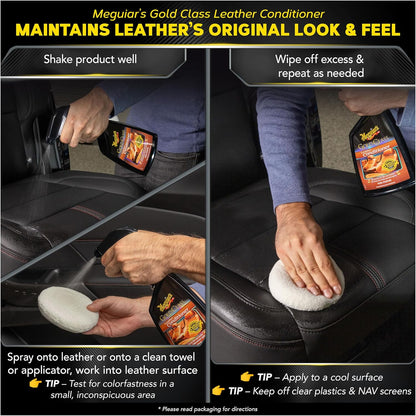 Meguiar's Leersorgstel - Premium Motor Skoonmaker en Kondisioner Leerskoonmaker vir Motorbinnekant, 2 Bottels (16 fl oz)