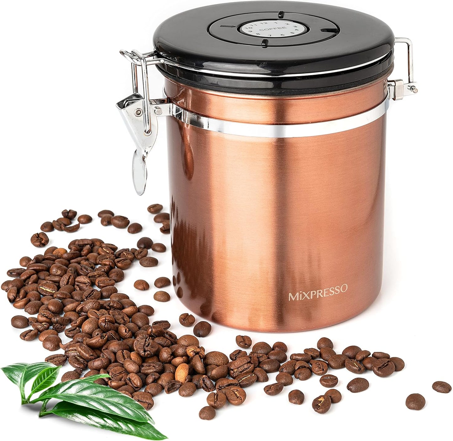 Mixpresso 16 Oz Koper Koffiehouer, Vlekvrye Staal Lugdigte Koffiehouer, Gemaalde en Boontjieberging met Datumspoorder, Vakuumverseëlde Espresso Lugdigte Houer, Suikerhouer