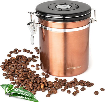 Mixpresso 16 Oz Koper Koffiehouer, Vlekvrye Staal Lugdigte Koffiehouer, Gemaalde en Boontjieberging met Datumspoorder, Vakuumverseëlde Espresso Lugdigte Houer, Suikerhouer