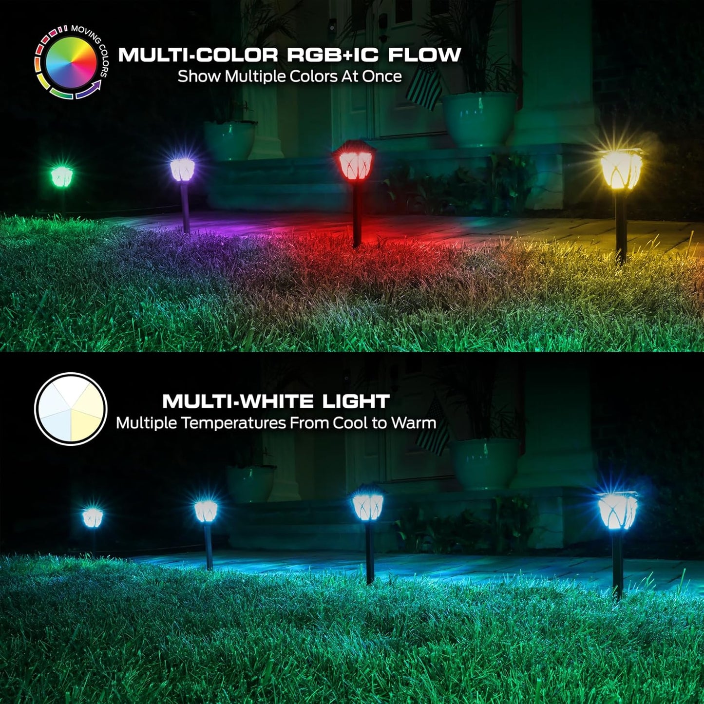 Monster Smart RGB+IC+WW Pathway LED Lights, 4 Individually Controlled Dimmable LEDs, Sound Reactive, IP44 Water & Weather Resistant, Compatible with Alexa, Siri, Google Home, Monster App, Razer Chroma