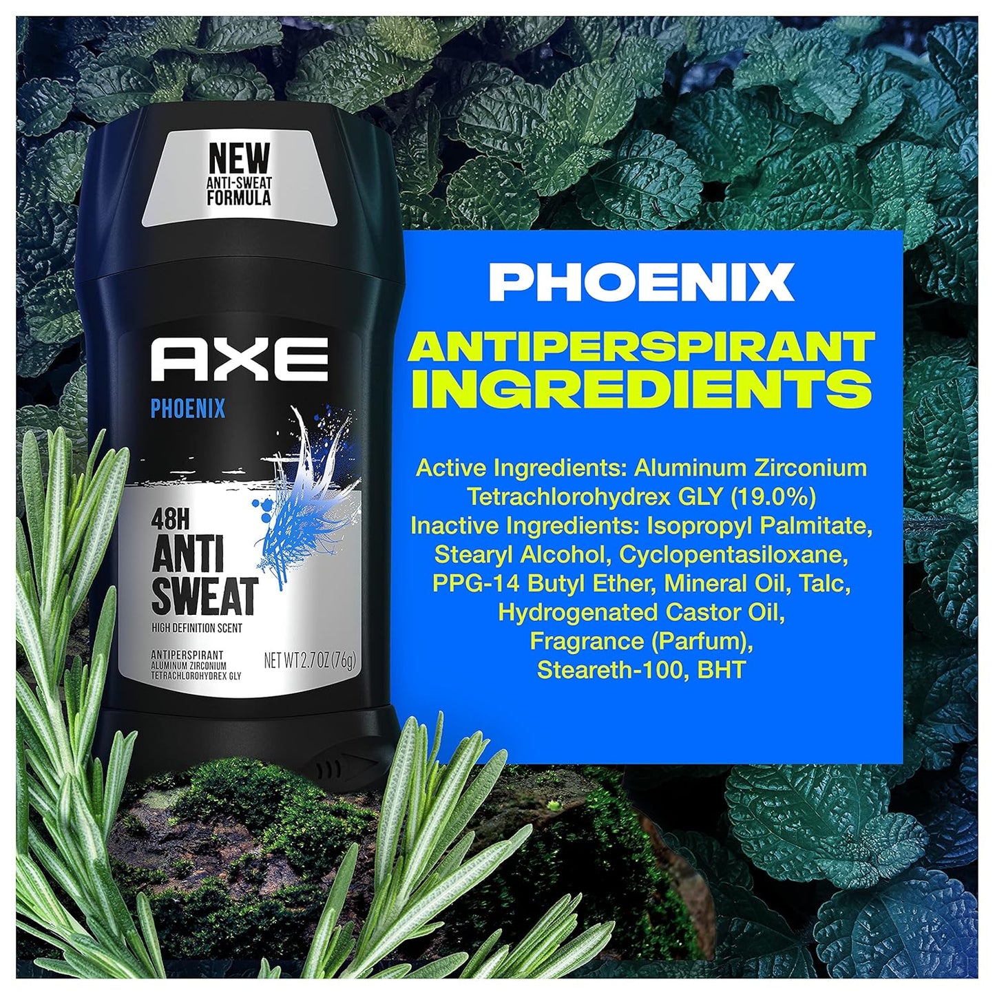 AXE Antiperspirant Deodorant For Men - Phoenix Crushed Mint And Rosemary 48HR Sweat Protection (Pack of 2)