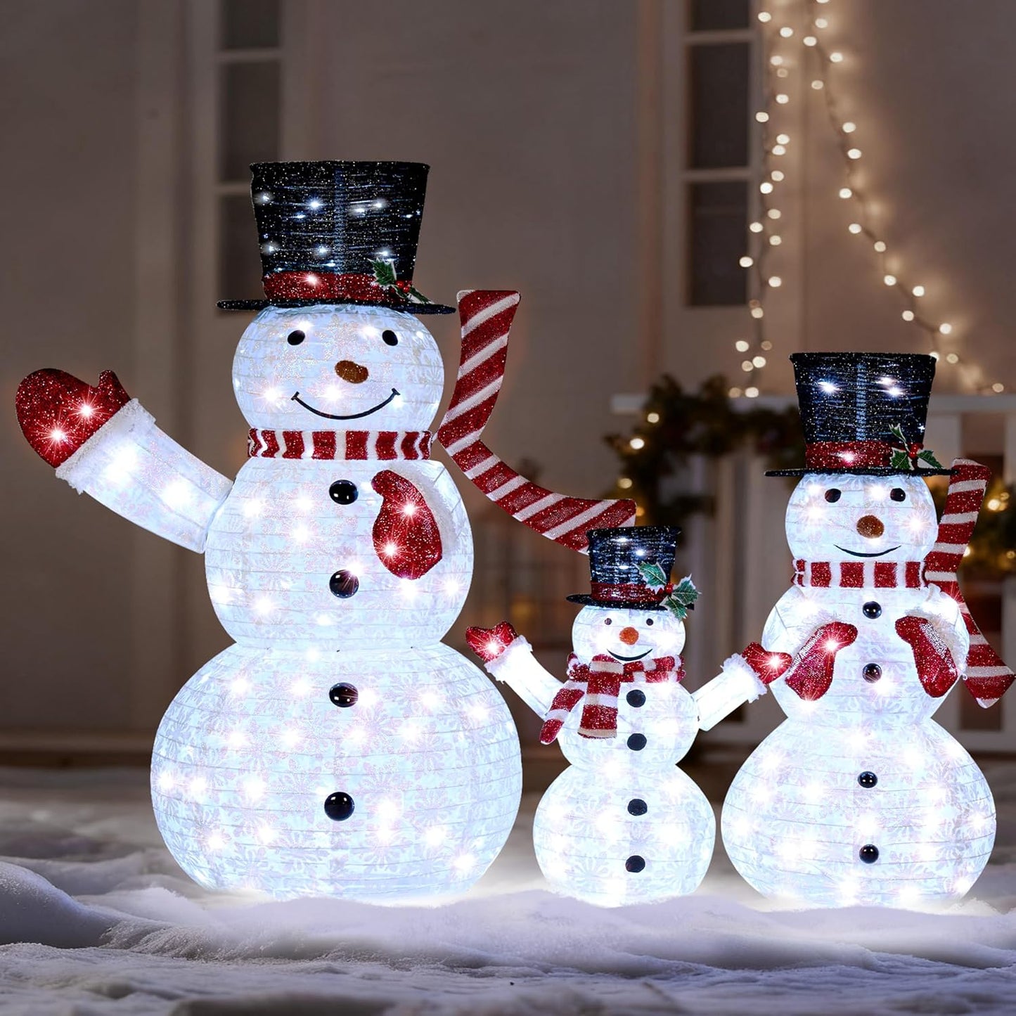 3 STUKE 3D Kersfees Opvoubare Sneeuman Tuinlig 270 Voorafverligte LED Koel Wit Ligte - Rooi Serp