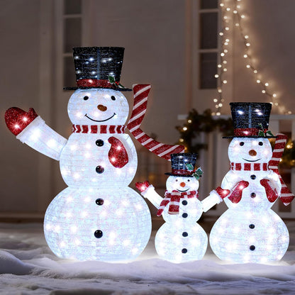 3 STUKE 3D Kersfees Opvoubare Sneeuman Tuinlig 270 Voorafverligte LED Koel Wit Ligte - Rooi Serp