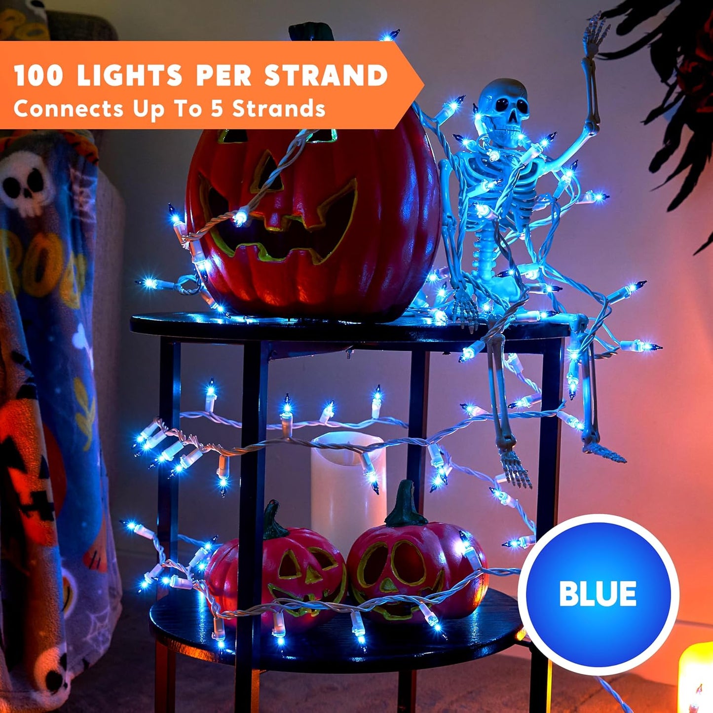 Kersliggies Buiten, 100 gloeilampies 6.5m String Versierings (Blou) - Wit Draad