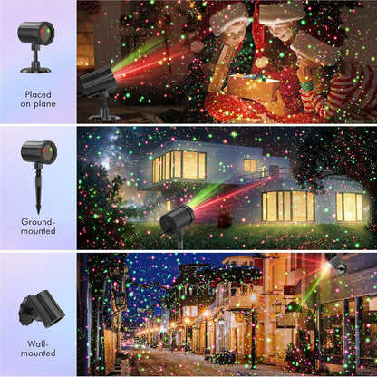 Christmas Projector Lights  Red & Green Starlight 3 Modes w/ Remote and Timer Projection Lights, IP65 Waterproof
