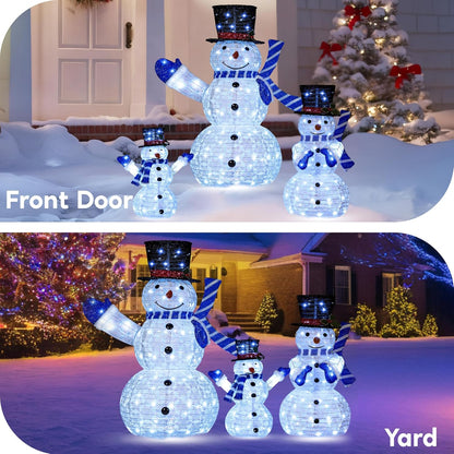3 STUKE 3D Kersfees Opvoubare Sneeuman Tuinlig 270 Voorafverligte LED Koele Wit Liggie - Blou Serp