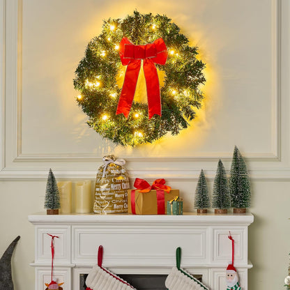 19" Christmas Pre-Lit WreathLED Lights with Ribbon (3 PCS) Wreaths  Christmas Decorations - Battery Operated