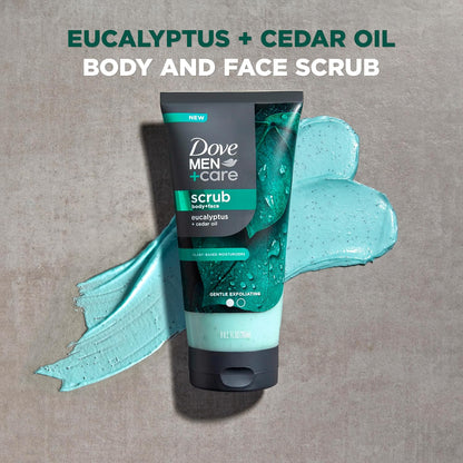DOVE MEN Body and Face Scrub Eucalyptus Deeply Exfoliates for Hydrated & Nourished Skin No Sulfate or Parabens (2CT)