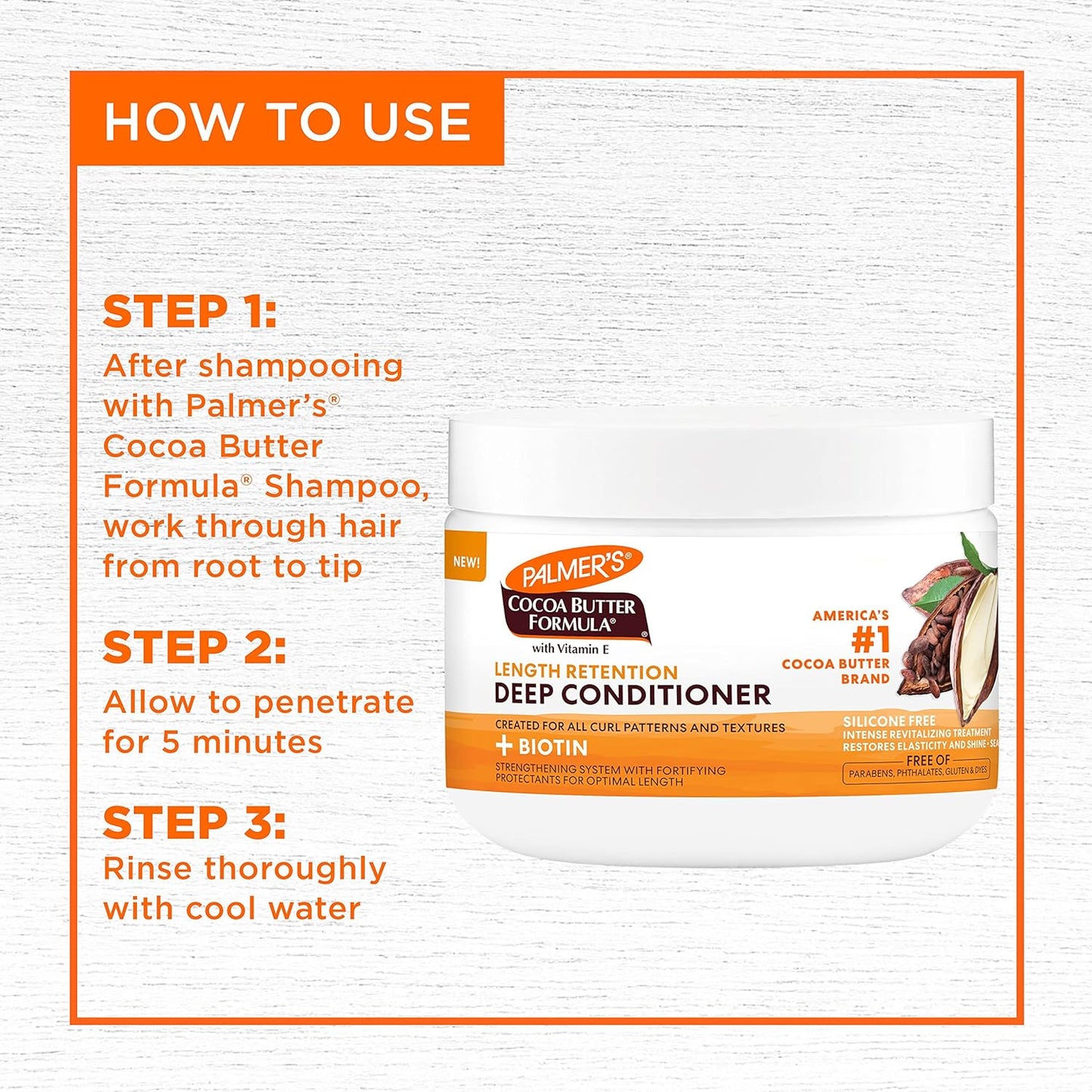 Palmer's Cocoa Butter & Biotin Length Retention Deep Conditioner, Strengthen, Nourish and Restore Elasticity and Shine, Suitable for All Curly Hair (8.5 oz)