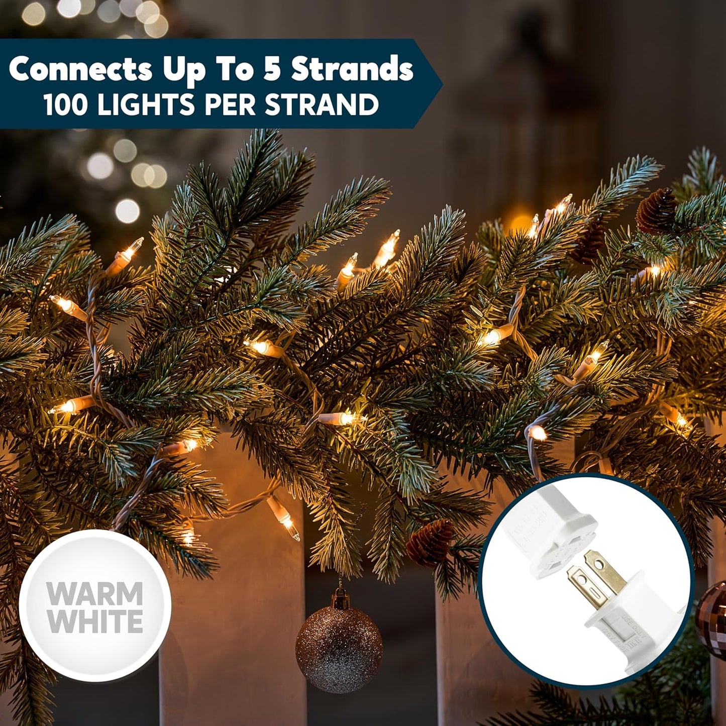 Christmas String Lights, 100CT Mini Warm Fairy Light,21.5FT Lighting Decor - White Wire