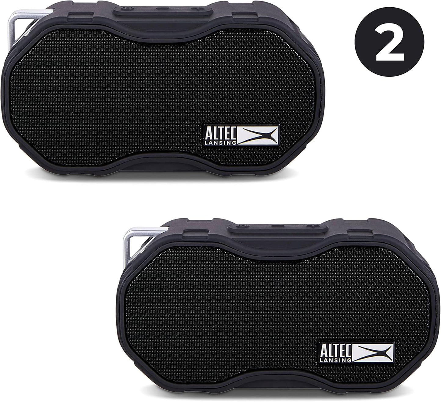 Altec Lansing Baby Boom XL - Waterdigte Bluetooth-luidspreker, Draadlose en Draagbare Luidspreker vir Reis en Buiteluggebruik, Diep Bas en Harde Klank, 2 Pak, Swart
