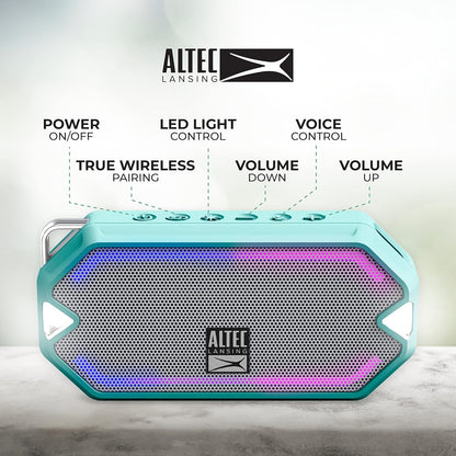 Altec Lansing - HydraMini Draadlose Bluetooth-luidspreker, IP67 Waterdigte USB C Herlaaibare Battery met 6 Uur Speeltyd, Kompak, Skokbestand, Sneeubestand, Allesbestand (Mintgroen)