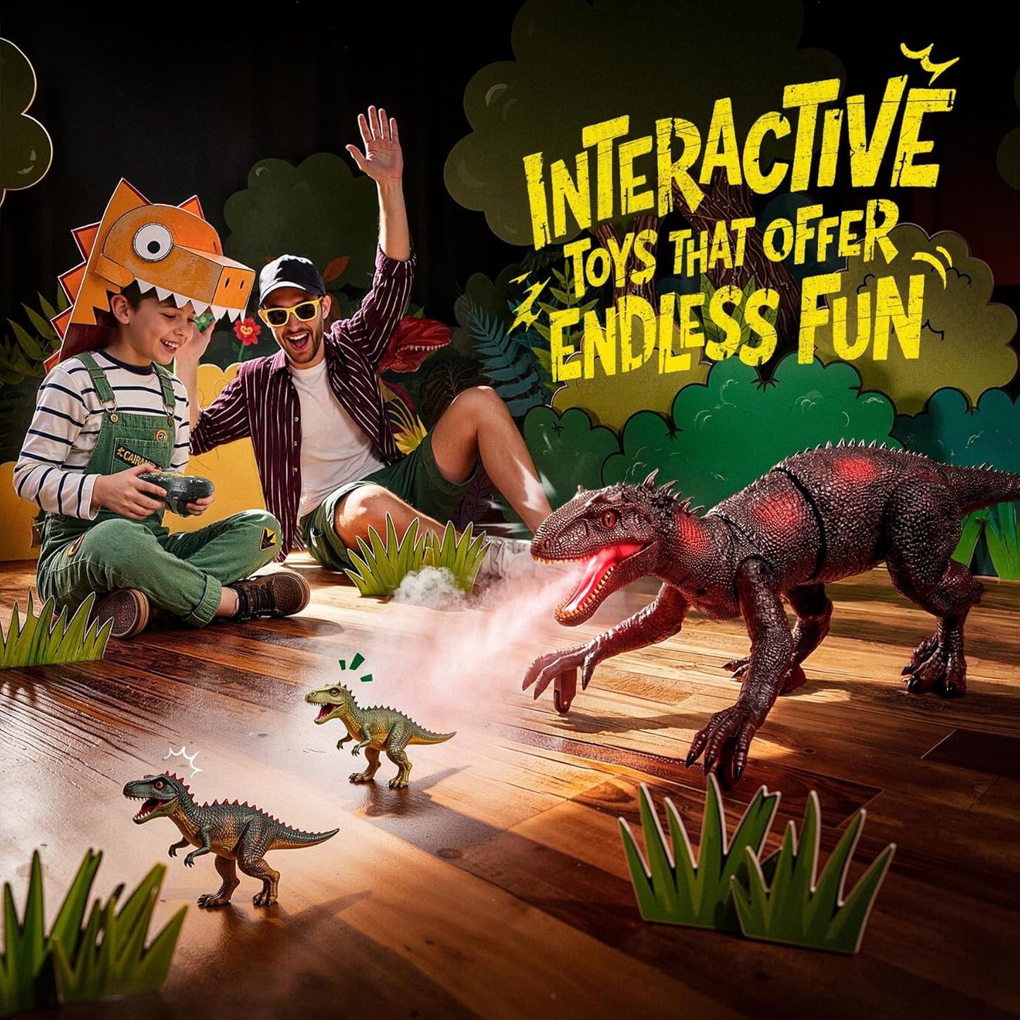 VSM32S Big Dinosaur Toys Remote Control Dinosaur w/ Light and Sounds, Demo Mode, Interactive Dino Jurassic Toys