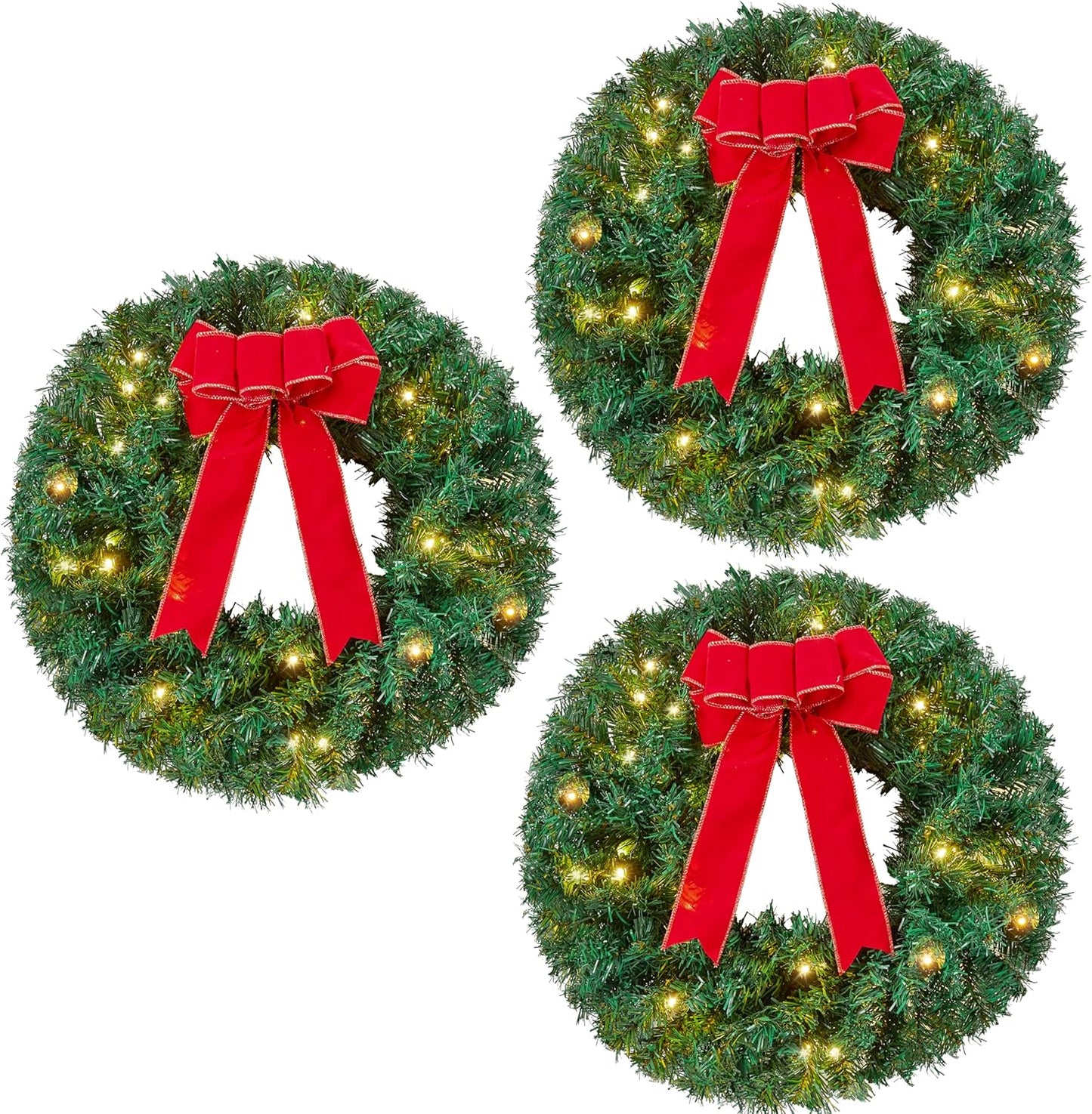 19" Christmas Pre-Lit WreathLED Lights with Ribbon (3 PCS) Wreaths  Christmas Decorations - Battery Operated