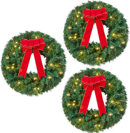 19" Christmas Pre-Lit WreathLED Lights with Ribbon (3 PCS) Wreaths  Christmas Decorations - Battery Operated