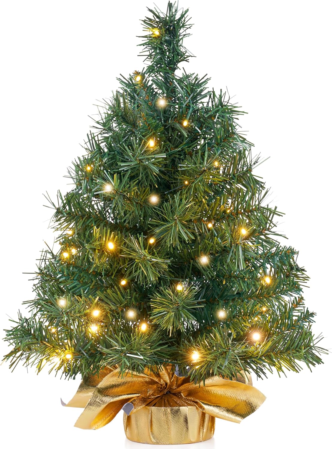 24"/2VT Klein Tafelblad Kersboom met LED Warm Liggieversierings Voorafverlig Kunsmatig