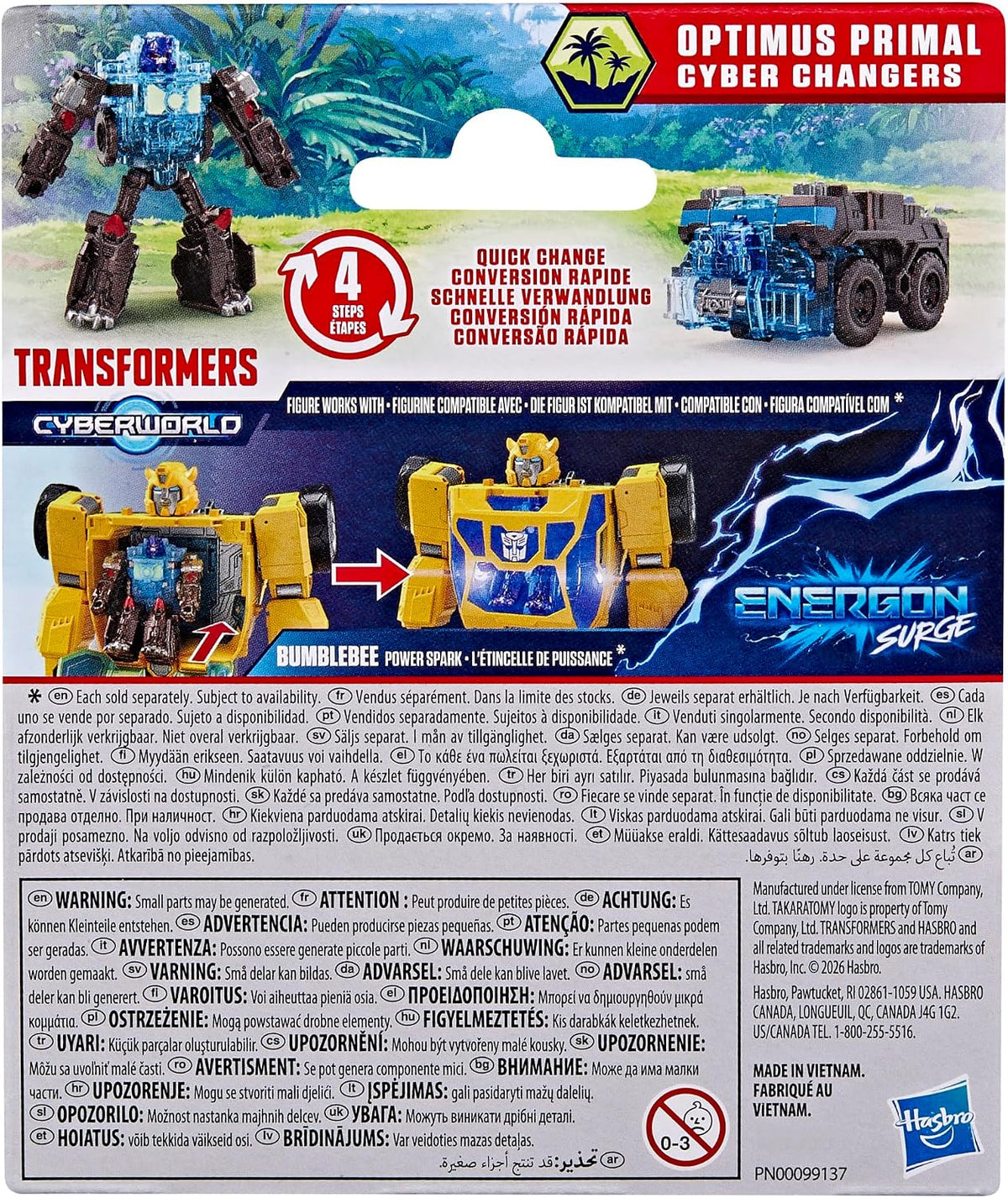 Transformers CYBERWORLD Optimus Primal Cyber Changers Energon Surge 4-Inch Action Figure Quick Change to Truck Mode Robot Toys (Kids 6+)