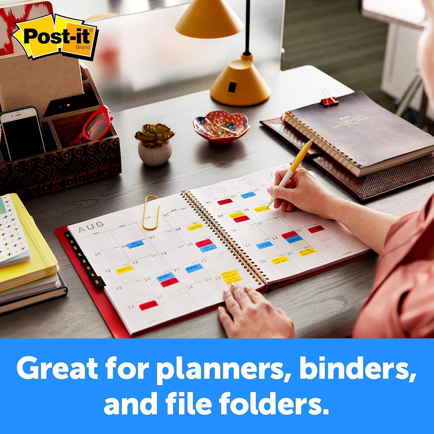 Post-it Tabs, 1 in Solid, Aqua, Yellow, Pink, Red, Green, Orange, 6/Color, 36/Dispenser (Pack of 2)