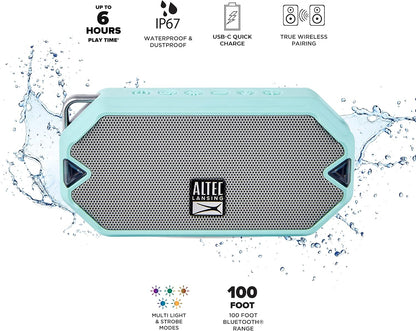 Altec Lansing - HydraMini Draadlose Bluetooth-luidspreker, IP67 Waterdigte USB C Herlaaibare Battery met 6 Uur Speeltyd, Kompak, Skokbestand, Sneeubestand, Allesbestand (Mintgroen)