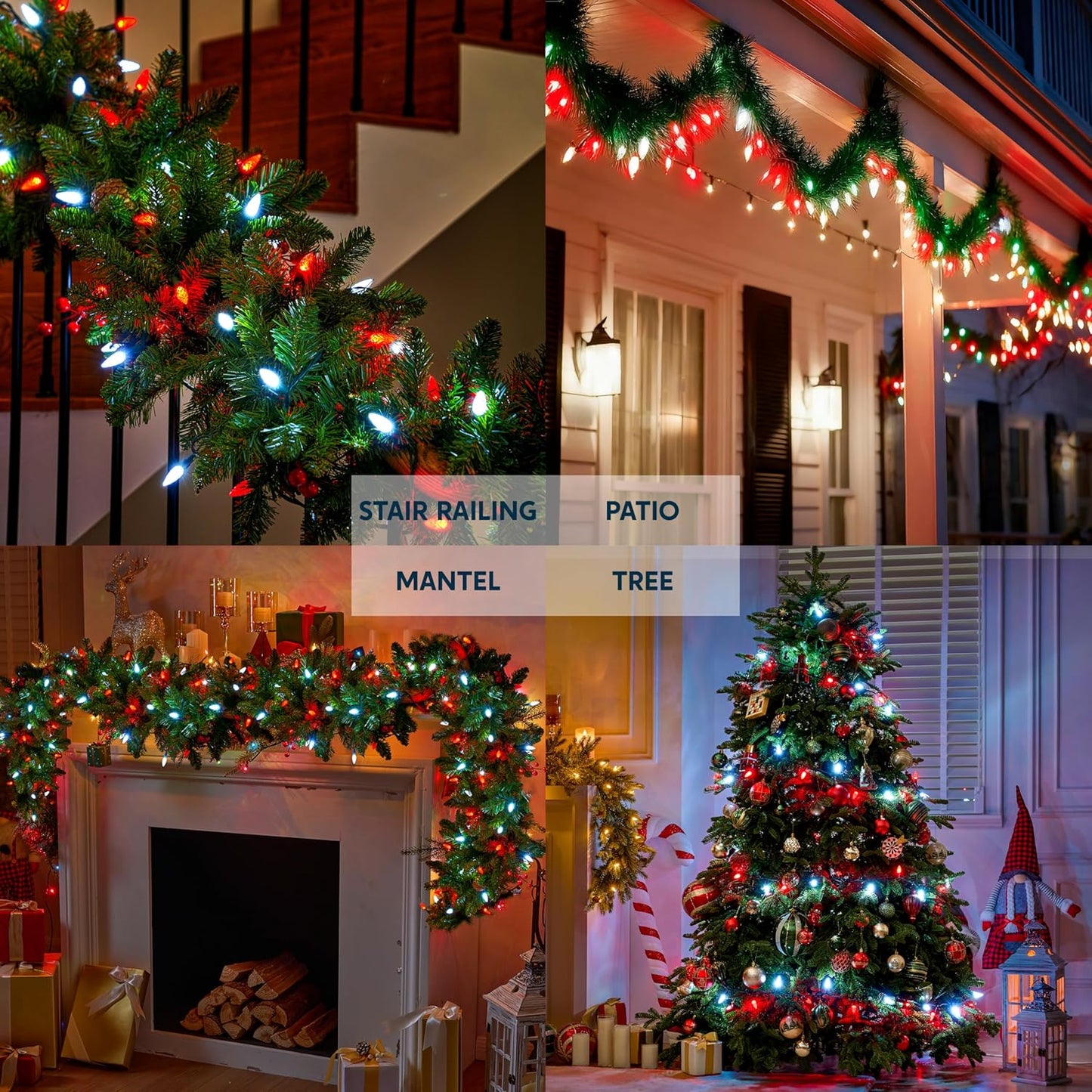 Rooi & Wit Kersfeesliggies, 100 LED Bestendige Aan Aarbei-liggies, 10.26 M Koppelbare Stringliggies – Groen Draad
